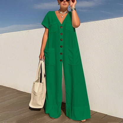 ⏳Time-limited Special⏰Women's Fashion V-Neck Loose Jumpsuit